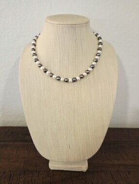 Vintage Multi Color Cultured Freshwater Pearl Ombre Black White 18.5" Necklace